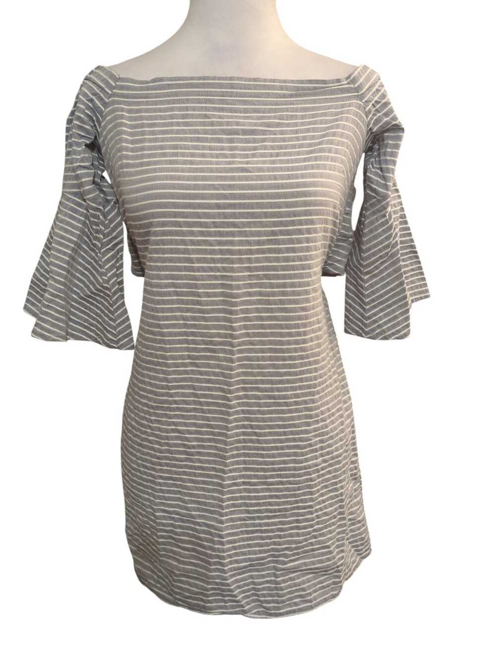 Bebop Gray & White Striped Off-Shoulder Dress